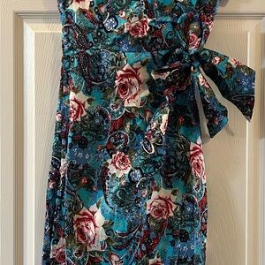 One Shoulder Floral Dress in Blue and Red